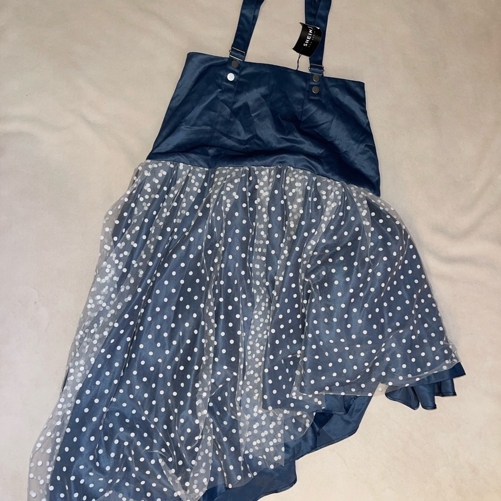 SHEIN Blue and White Asymmetrical‎ Dress
